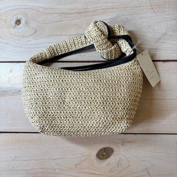 a new day Handbags - A New Day NWT Women's Faux Leather Woven Straw Shoulder Bag Zip Close